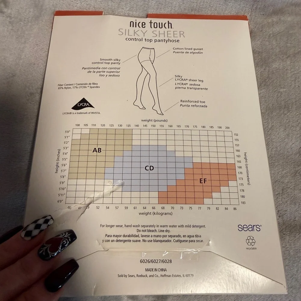 Nice Touch Silky Sheer Control Top Pantyhose‎ Size AB Natural Reinforced Toe